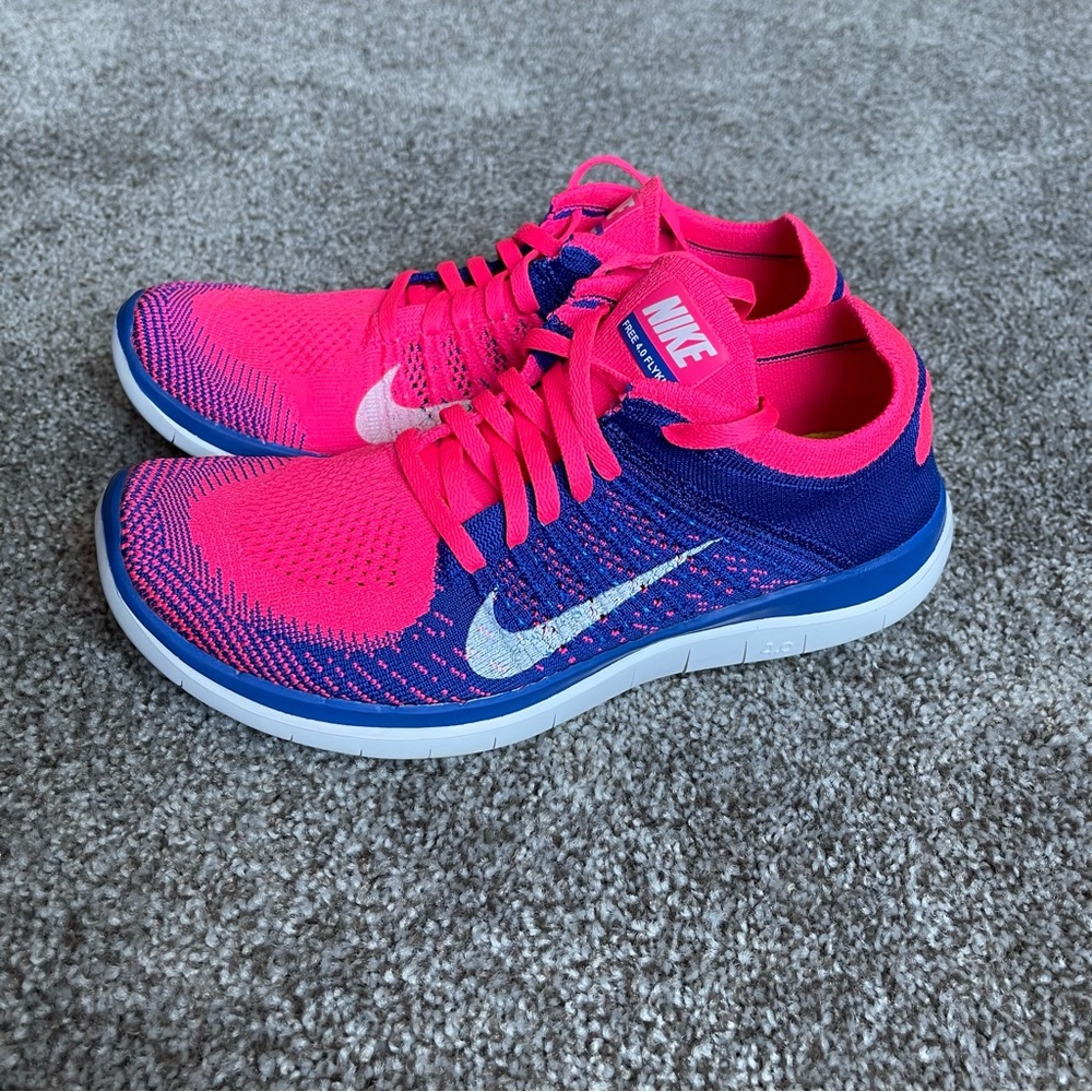 RARE Nike Free 4.0 Flyknit Sz 8.5 In Pink Flash/White-Game Royal - Picture 5 of 12